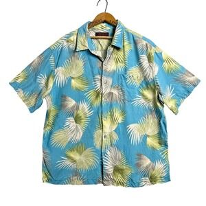 TORI RICHARD Silk Blend Short Sleeve Button Up Shirt Tropical Blue Print XXL 2XL